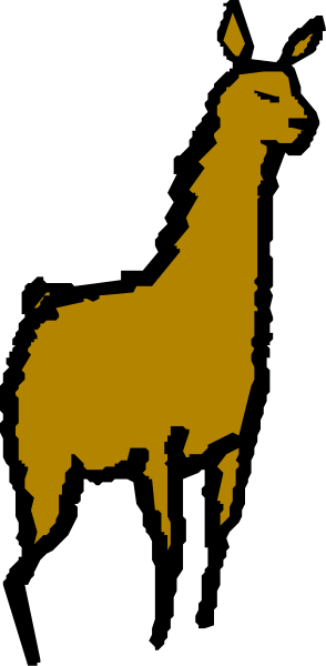 The image shows a yellow ostrich standing next to an orange llama on top of a gray background with black borders around it.