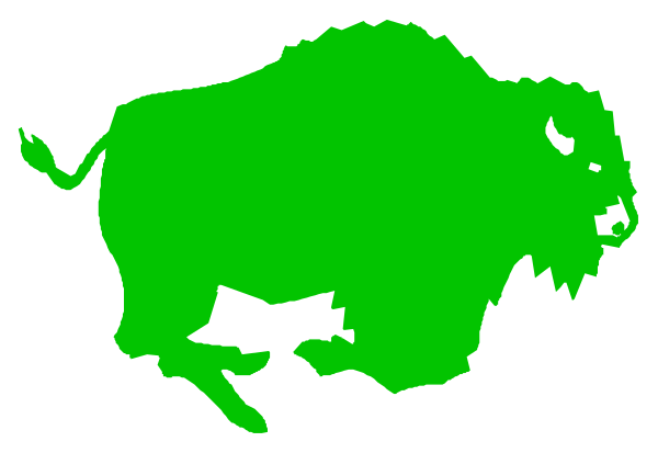 The image shows a green outline of an animal that resembles a bear with its head turned to look at something on the right side.
