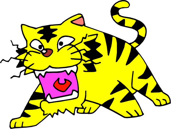 The image shows a cartoon cat with an exaggerated expression of surprise or shock on its face, sitting upright against a black background.