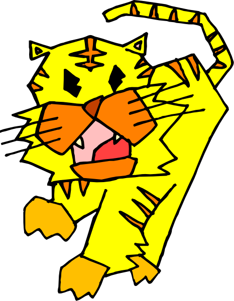 The image features a cartoon tiger with an open mouth displaying sharp teeth against a black background.