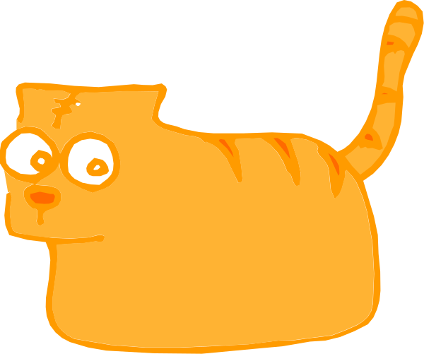 The image shows a cartoon of an orange cat with surprised eyes looking upwards to its left side.