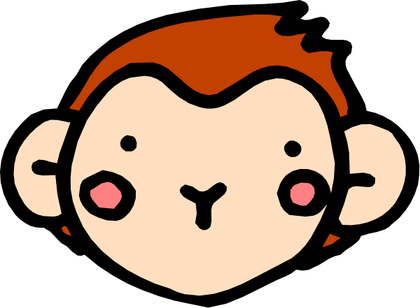 The image shows a cartoon of two monkey heads with rosy cheeks against a black background; there is no text present in this clip-art illustration.