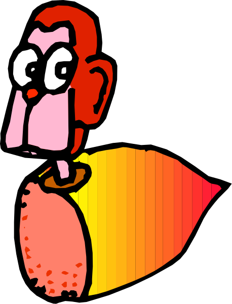 The image shows a cartoon of an orange with two eyes on it wearing glasses, standing next to what appears to be a red apple that has been drawn over in black marker.