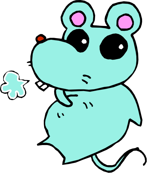The image shows a cartoon of an anthropomorphic mouse with sunglasses holding its nose while standing on two legs in front of what appears to be a black background.