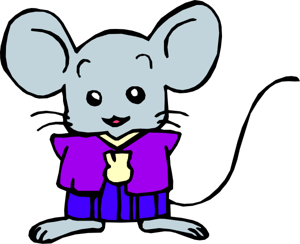 The image shows two cartoon mice with purple shirts standing side by side against a black background; each mouse has large ears and is wearing glasses on its eyes.