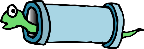 The cartoon shows a roll of toilet paper with an animated character peeking out from inside it while riding on top of another tube-like object that is blue in color.