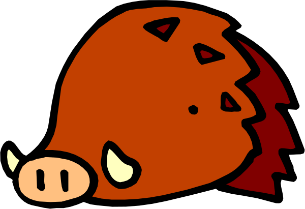 The cartoon shows a red pig with horns lying on its side next to an unseen object that is described as "a large fish."