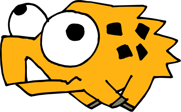 The image shows a cartoon fish with an exaggerated expression of surprise or shock against a plain background.
