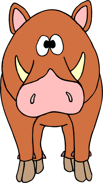 The cartoon shows a pig with horns standing upright on its hind legs against a plain background.