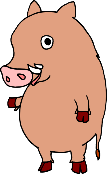 The image shows a cartoon pig with boxing gloves on its hands standing against a gray background inside what appears to be an enclosure.