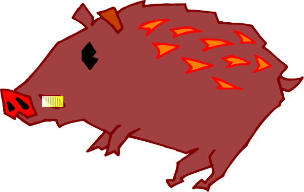 The image shows a red boar with flames on its back standing upright against an unseen background.