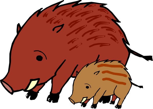 The image shows a cartoon of two stylized pigs with human features standing next to each other on what appears to be an abstract background; one pig is larger than the other, both have eyes closed as if sleeping and appear contented in their environment.