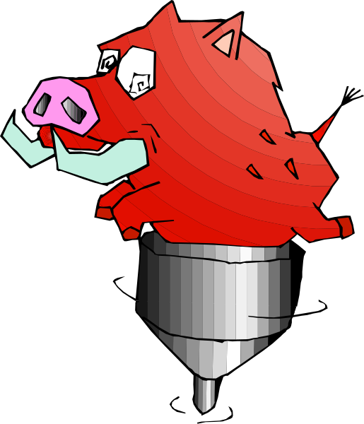 The image shows a cartoon of an animal with red fur that appears to be made out of various items such as pipes and gears, standing on top of what looks like a missile launcher.