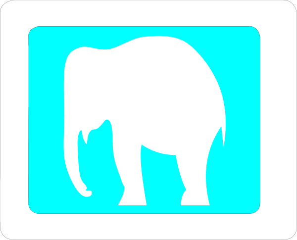 The image shows a white elephant icon on top of an aqua blue background with text that reads "ELEPHANT" in bold letters below it.