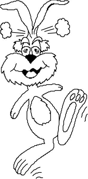 The black and white cartoon features a rabbit with large ears sitting on its hind legs atop what appears to be an egg-shaped object in front of it; there is no text present within this image, which focuses solely on these two characters without any additional context or background details provided by the clip art.