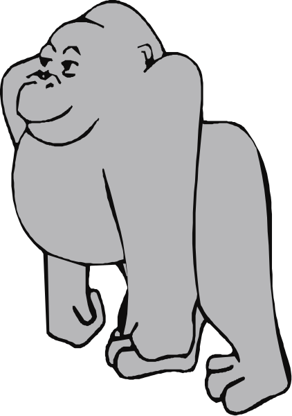 The black and white cartoon shows a monkey sitting on its hind legs with arms outstretched as if it's walking uprightly against an indistinct background.