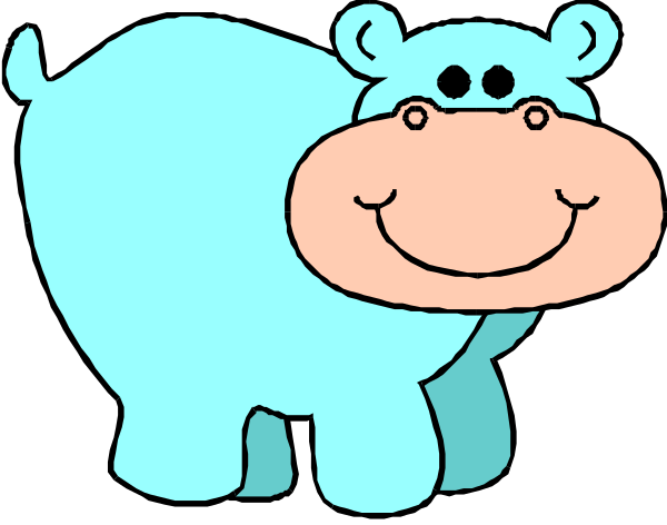 The image shows a cartoon of two blue hippos standing side by side with big smiles on their faces; there is no text present in this clip-art illustration.