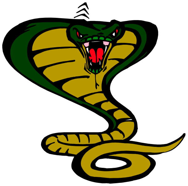 The image features a stylized depiction of an animated rattlesnake with its mouth open as if hissing, coiled around what appears to be a snake-shaped object that could represent either another type of serpentine creature or perhaps some sort of staff or weapon associated with the cobra.