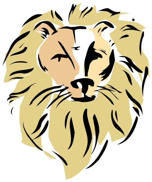 The image shows a stylized graphic of a lion's head with mane against a plain background.