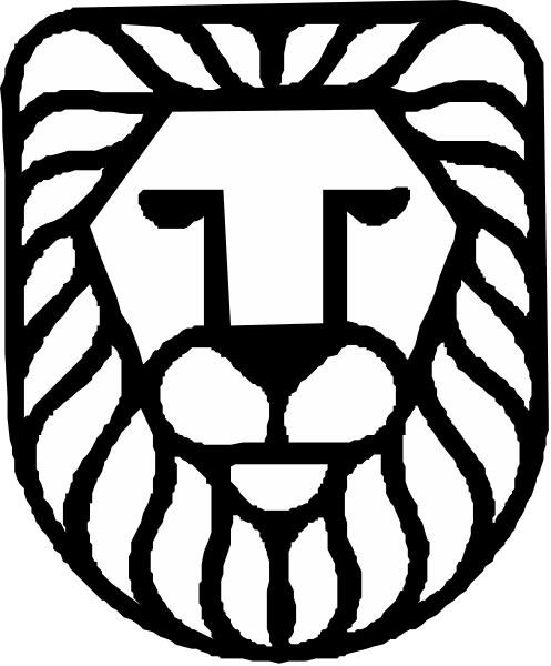 The logo features a stylized lion's head with an open mouth against a white background on top of what appears to be a shield-like shape in black coloring.