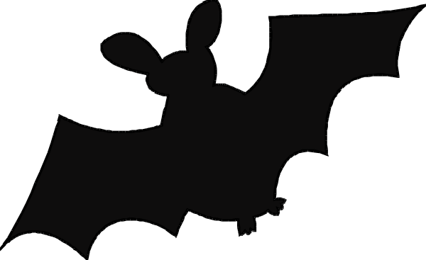 The image shows a black silhouette of an animal with wings on its back against a white background.