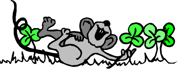 The image shows a cartoon of three mice with shamrocks on their heads sitting next to each other against a black background.