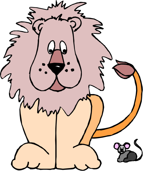 The cartoon depicts a lion with its tail curled up next to it on what appears to be an island-like background.