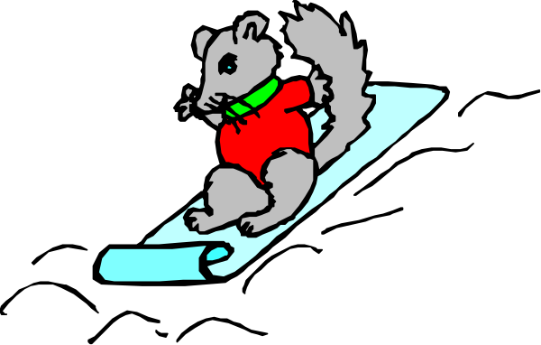 The image shows a cartoon of an animated squirrel riding on top of a surfboard with its arms outstretched as if it's gliding through water.