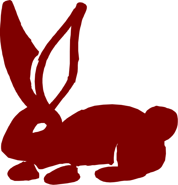 The image shows a sequence of three panels with red bunnies against black backgrounds: In panel 1, there is one large rabbit; in panel 2, two smaller ones appear to be sitting on top of each other and looking at something off-camera; in panel 3, the largest rabbit has grown even larger. The style appears cartoonish with a simple line drawing technique used for illustration purposes. There are no texts or additional elements present within this image.