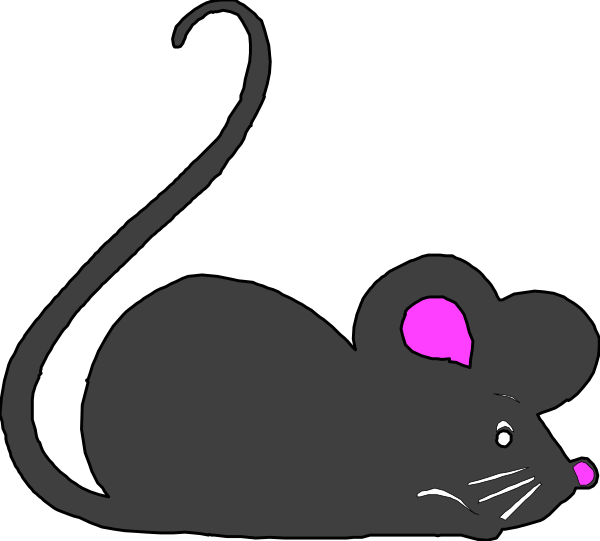 The black mouse with a pink nose next to another smaller grey mouse on its back is lying down under what appears to be an open umbrella in front of a dark background.