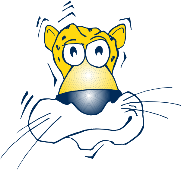 The image shows a cartoon of an anthropomorphic tiger's head with human facial features such as eyes and eyebrows, wearing what appears to be a yellow jersey with blue stripes on it, superimposed over another similar face that is not visible in this description due to the limitations.