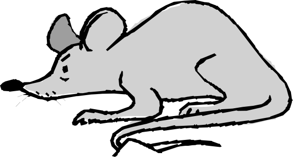The black and white illustration shows a cartoon mouse with large ears sitting on its hind legs atop what appears to be an unseen surface in front of it.