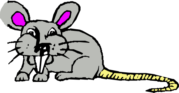 The black and white cartoon shows a mouse with an exaggerated grin sitting next to its tail on what appears to be a tabletop surface in front of it is another animal that resembles a rat-like creature, also smiling broadly; both animals have large eyes and are drawn simply without much detail.