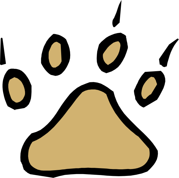 The image shows a black silhouette of an animal's paw with claws on top against a white background.