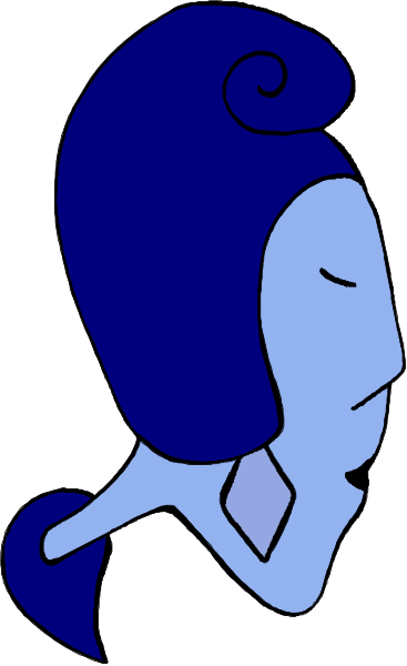 The image shows a cartoon of an animated character with blue hair standing next to what appears to be a window frame on a gray background.