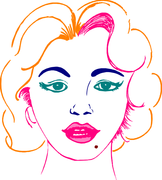 The image shows a stylized black silhouette of an adult female face with pink lips against a dark background.