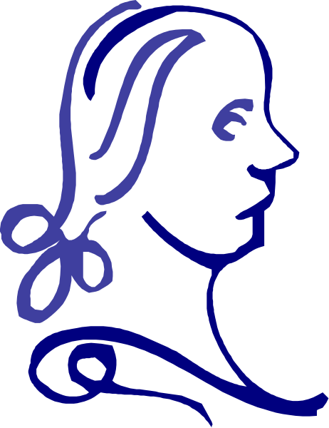 The image shows a stylized blue silhouette of a woman's face with an abstract flower design above her head on what appears to be a dark background.