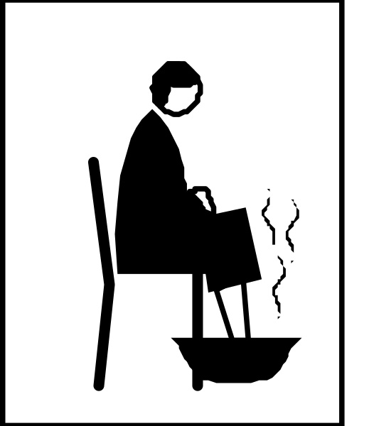 The black and white silhouette of a person cooking on top of an open pot with steam rising from it while sitting in front of a stove that has two burners lit up; there is also smoke coming out of one side, indicating food being cooked inside.
