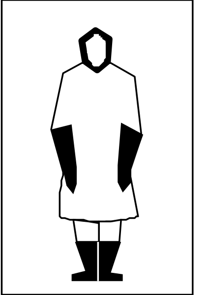 The image shows a black and white silhouette of an individual standing upright with their arms at sides against a light background.