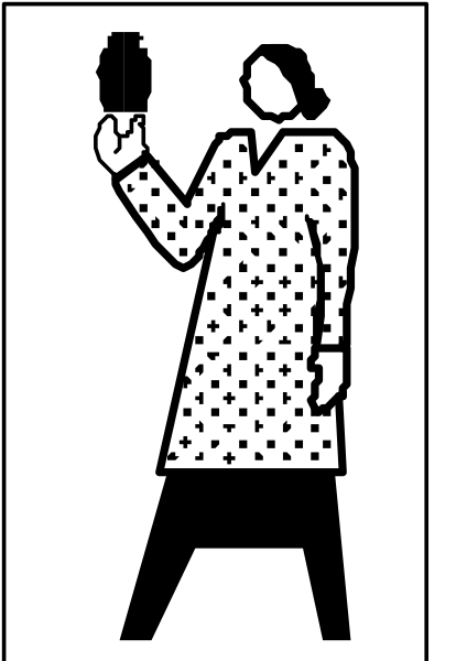 The black and white illustration shows a person holding up their hand with an object that appears to be a mirror towards it; there is no background detail provided in this image snippet.