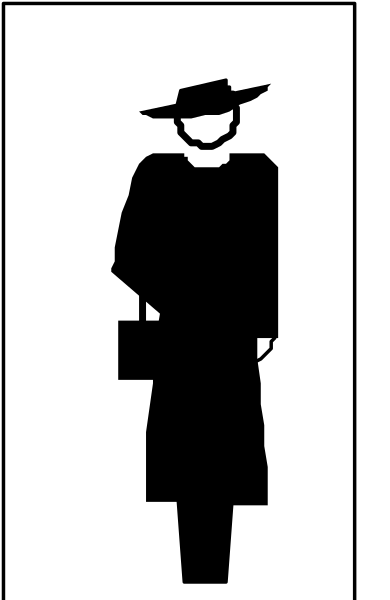 The black and white silhouette of a person walking down an alleyway with their handbag on shoulder.