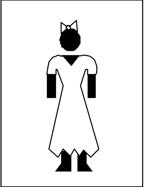The black and white silhouette of a woman's dress with cat ears on top is shown against a gray background in this small clip-art image.