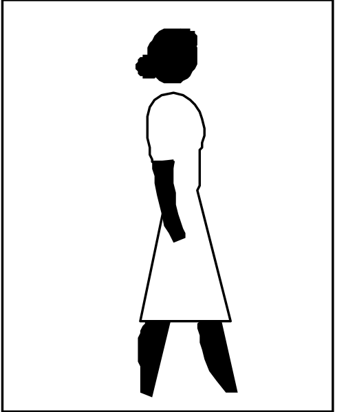 The black and white silhouette of a woman walking away from us with her back to viewer.