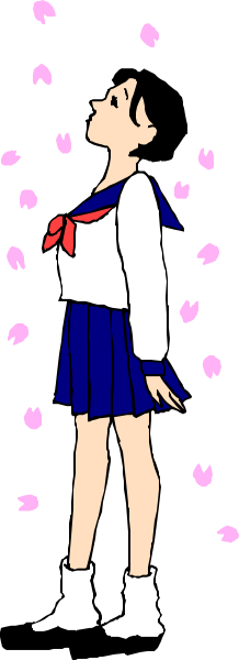 The image shows a black and white illustration of an anime character standing on what appears to be cherry blossoms with pink flowers in bloom around them; there is no text present within this clip-art piece, which focuses solely on visual elements without any additional context or narrative provided by the artist.