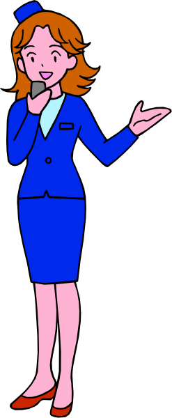 The image shows a cartoon of an animated woman standing on stage with her hand outstretched as if gesturing to someone off-camera while wearing blue clothing; she is positioned in front of another figure that appears to be male, also depicted in animation and dressed similarly but without any visible face or features.