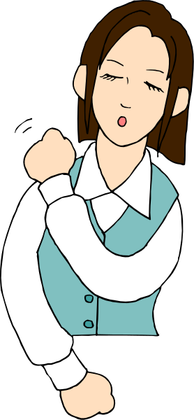 The cartoon shows a woman with brown hair wearing glasses standing behind bars; she is holding her head up high while looking to one side.