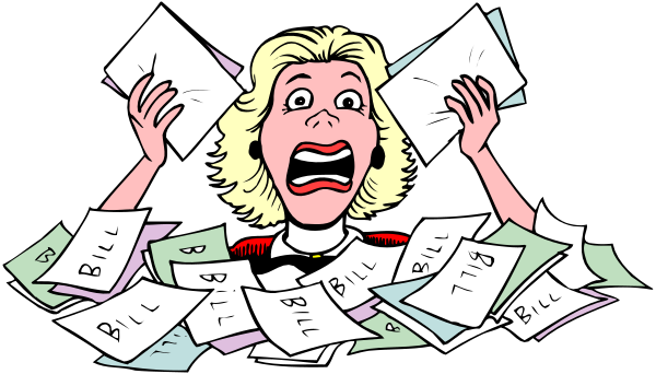 The cartoon shows a woman with blonde hair who appears to be overwhelmed by papers falling out of her hands; she is surrounded by stacks of paperwork that seem chaotic and disorganized.