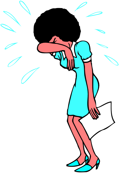 The image shows a cartoon of an animated character who appears to be crying out with their hands on either side of their head while surrounded by water droplets that seem to emanate from them in all directions, creating a sense of chaos and distress around this central figure.