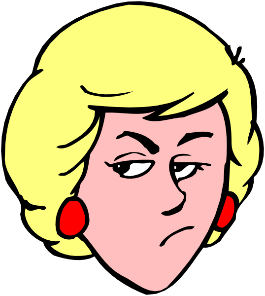 The image shows a cartoon of an animated woman with blonde hair wearing red earrings; she has her tongue sticking out in a playful manner.