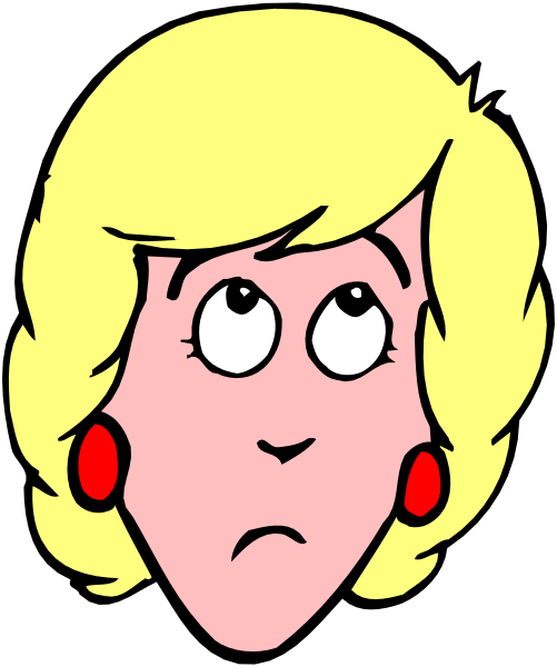 The image shows a cartoon of an animated female character with blonde hair wearing red earrings looking surprised to her left side against a black background.